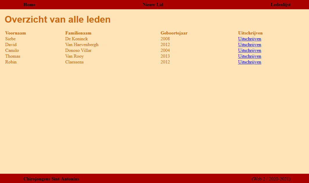 Screenshot of my web project with local database